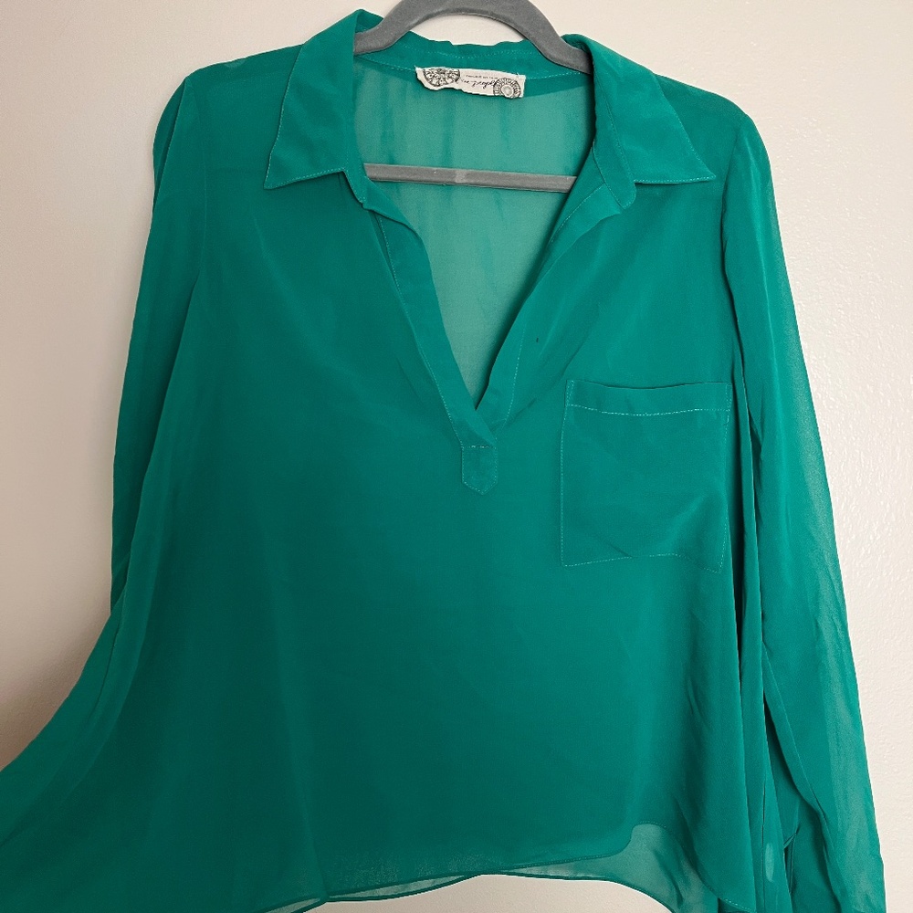 Free People Green Gauzy Draped Blouse